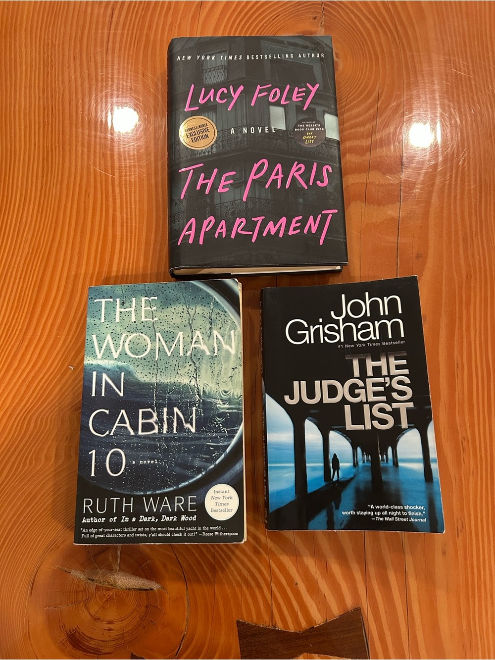 Thrillers/Mystery: The Paris Apartment, The Woman in Cabin 10, The Judge’s List